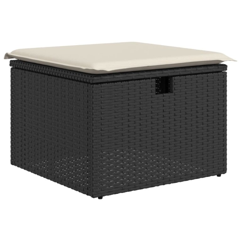 fekete polyrattan kerti szék párnával 55 x 55 x 37 cm