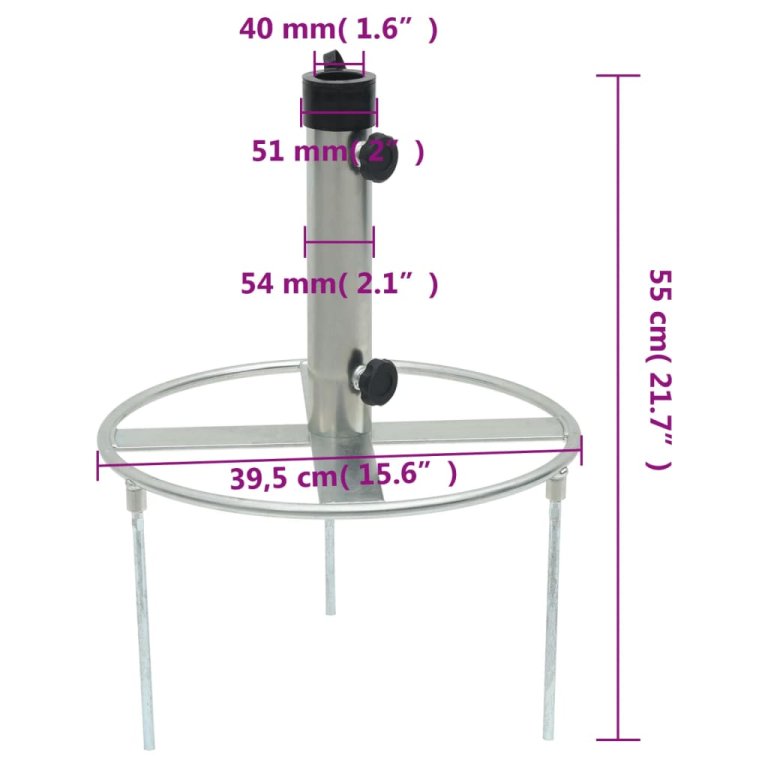 ezüstszínű acél napernyőtalp földelt tüskékkel Ø38/48 mm