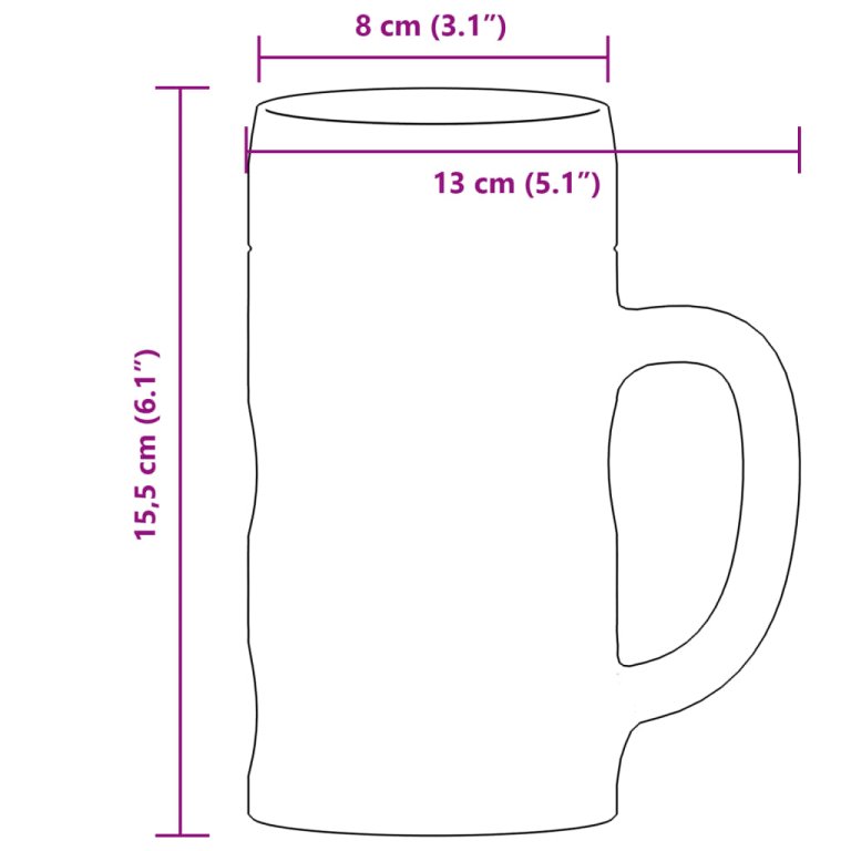 6 db üveg söröskorsó fogantyúval 500 ml