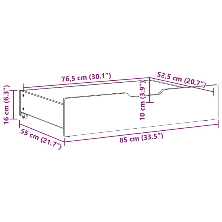 2 db viaszbarna tömör fenyőfa ágy alatti fiók 85 x 55 x 16 cm